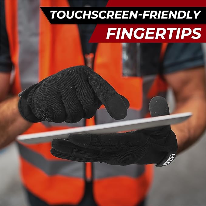 HANDLANDY Work Gloves for Men & Women, Utility Mechanic Working Gloves Touch Screen, Flexible Yard Work Gloves