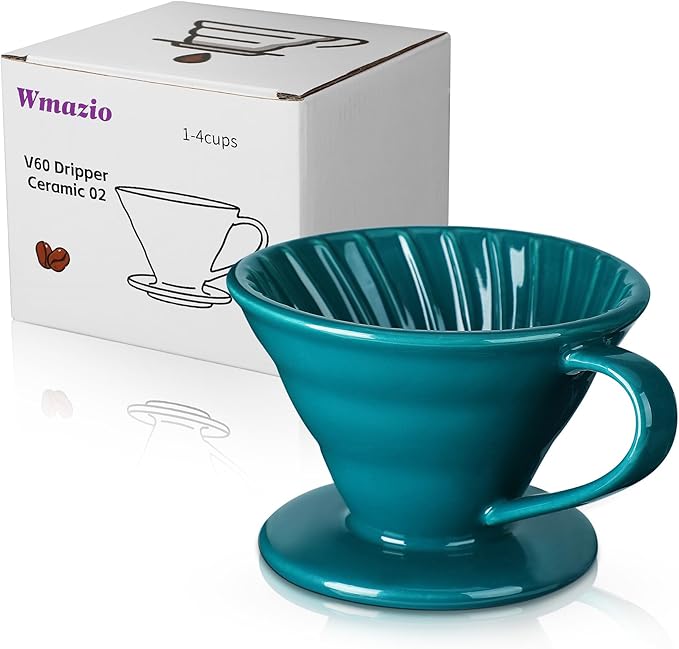 Pour Over Coffee Dripper - Ceramic Pour Over Coffee Maker Cone, Porcelain Coffee Drip, Pour Over Single Cup, Manual Brew Maker for Home, Cafe, Office - 1-4Cup, V60 Size 02 (Dark green)