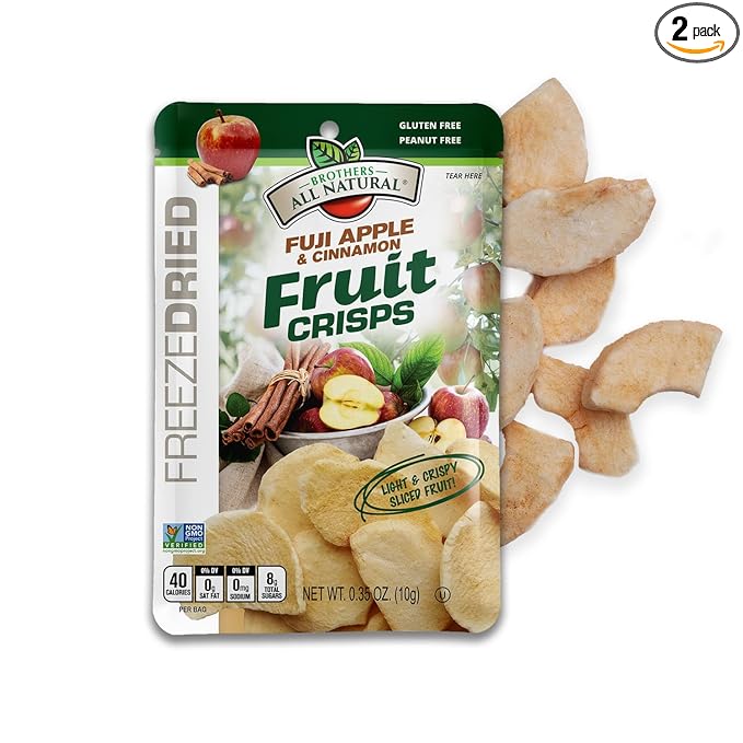 Brothers All Natural Freeze Dried Fruit Crisps, Fuji Apple & Cinnamon, 0.35 Oz (Pack of 24), Made with 100% Fruit, Gluten Free, Soy Free, Vegan, Heathy Snack, Lunch Box Ready