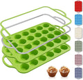 2 Packs 24 Cups Silicone Muffin Pan with Metal Reinforced Frame Mini Size Cupcake Pan Tray Egg Bites Silicone Circle Cookie Molds Muffin Tin Tart Pans Baking Sheet Set for Breakfast Sandwiches