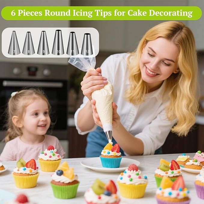 Suuker Round Hole Piping Tips Set, 6 Pieces Stainless Steel Small Piping Tips, Pastry Icing Dispensers Supplies, Cupcake Tips for Frosting, Baking, Cake Writing Icing