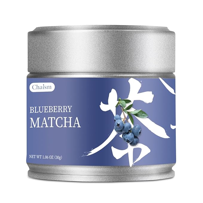 Chaism Blueberry Matcha Latte Mix - Premium Matcha Green Tea Powder Gluten-Free Vegan, 1.06oz Tin