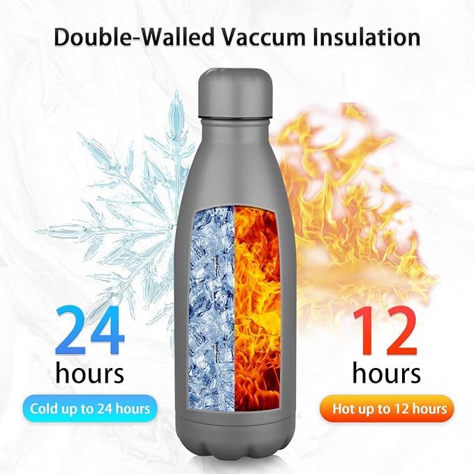 Insulated Water Bottle, 2 Pack-9oz Stainless Steel Water Bottles with straw lid, Metal Sports Water Bottles for Boys,Girls, Double Wall Vacuum BPA-Free Flask for School, Sports (Grey-Cream)