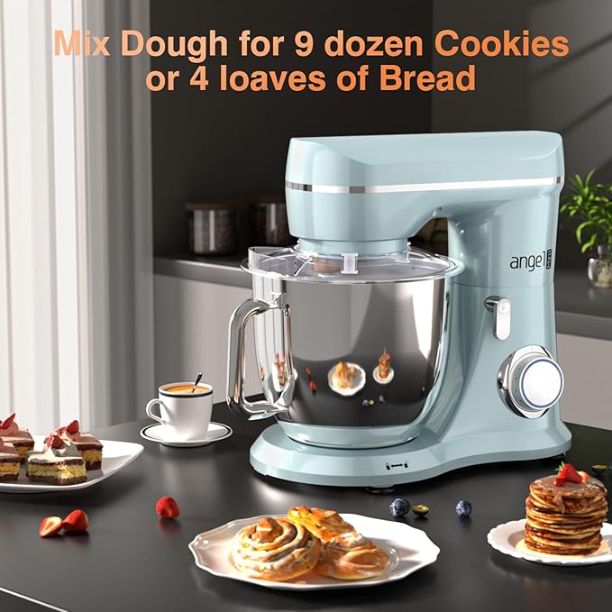 Mini Angel Stand Mixer,10-Speed Kitchen Electric Mixer,Tilt-Head Food Mixer with Dough Hook, Wire Whisk, Flat Beater, Stainless Steel Bowl (Blue2, 5QT)