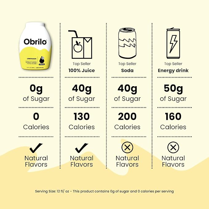Obrilo Water Enhancer Liquid Flavoring Drops - ZERO Sugar/Calorie, Dye Free, Naturally Flavored Drink Syrup, 2.0 fl oz x 10 Bottles for Kids & Adults (Variety 10 Pack)