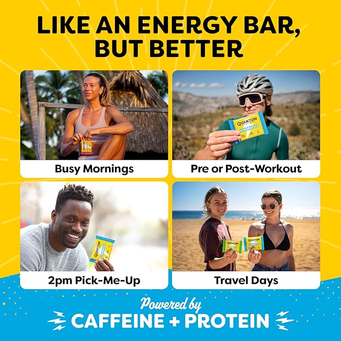 Quantum Energy Square: Energy Bar with Caffeine & 10g Protein. Delicious Healthy Snack On The Go. (Vegan, Gluten-free, Soy-free, Dairy-free) (Dark Chocolate Pink Himalayan Salt)