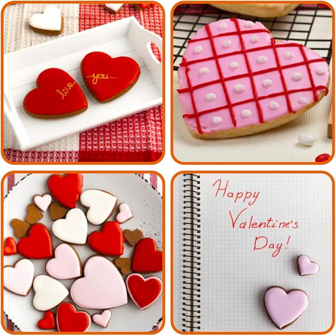 Heart Cookie Cutters Set 6Pcs, Stainless Steel Sturdy Metal Fondant Cookie Cutters Biscuit Mold Kitchen Accessories Tool, Valentine's Day Holiday Birthday Family Party