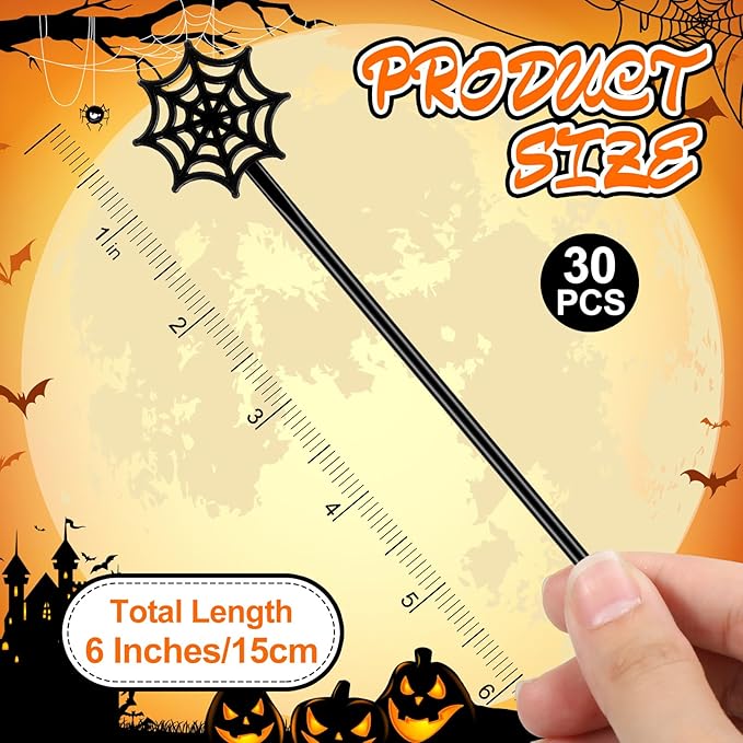 30 Pcs Halloween Swizzle Sticks Plastic Coffee and Cocktail Stirrers Fall Thanksgiving Drink Stirrers Cocktail Mixers for Halloween Fall Autumn Party Tea Coffee Bar Decoration(Spider Web)