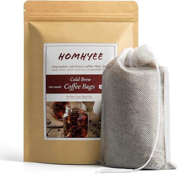 No Mess Cold Brew Coffee Filters - 120 Count Disposable Fine Mesh Brewing Bags for Concentrate/Iced Coffee Maker, French/Cold Press Kit, Hot Tea in Mason Jar or Pitcher, 4 x 6 Inches