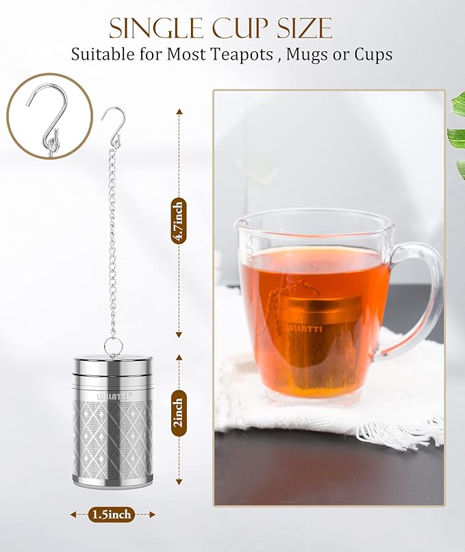 Tea Infuser (1 Pack), Extra Fine Mesh Loose Leaf Tea Steeper with Diamond Pattern & Extended Long Chain, 18/8 Stainless Steel Tea Ball Strainer for Brewing All Kinds of Tea