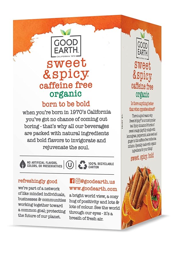 Good Earth Tea Sweet & Spicy Organic Caffeine Free Herbal Black Tea, 18 Teabags (Pack of 6)