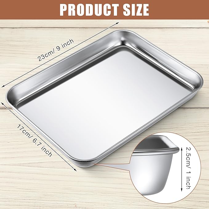 18 Pcs Baking Sheet Pan Set 9 x 6.7 x 1 Inches Cookie Sheet Small Toaster Oven Stainless Steel Tray Barbecue Grill Rectangle Trays, Non-stick, Easy Clean
