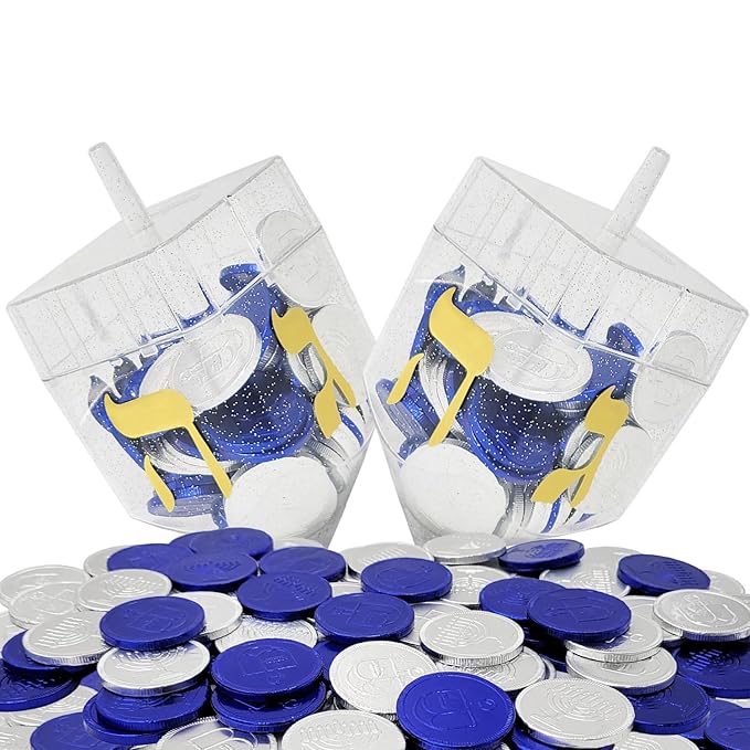 The Dreidel Company Blue & Silver Hanukkah Milk Chocolate Coins, Hanukkah Design Gelt, Gluten Free, Non GMO, Kosher Certified OU-D (100-Pack)