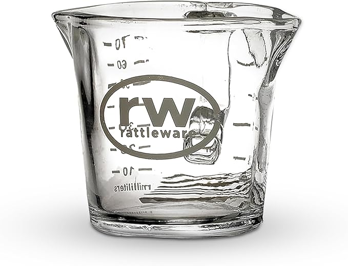 Rattleware 3 oz Espresso Shot Glass Pitcher – Double Spouted Genuine Barista Measuring Cup with Graduations in ml & oz – High-Volume, Commercial-Grade for Swift Espresso Pouring & Precision