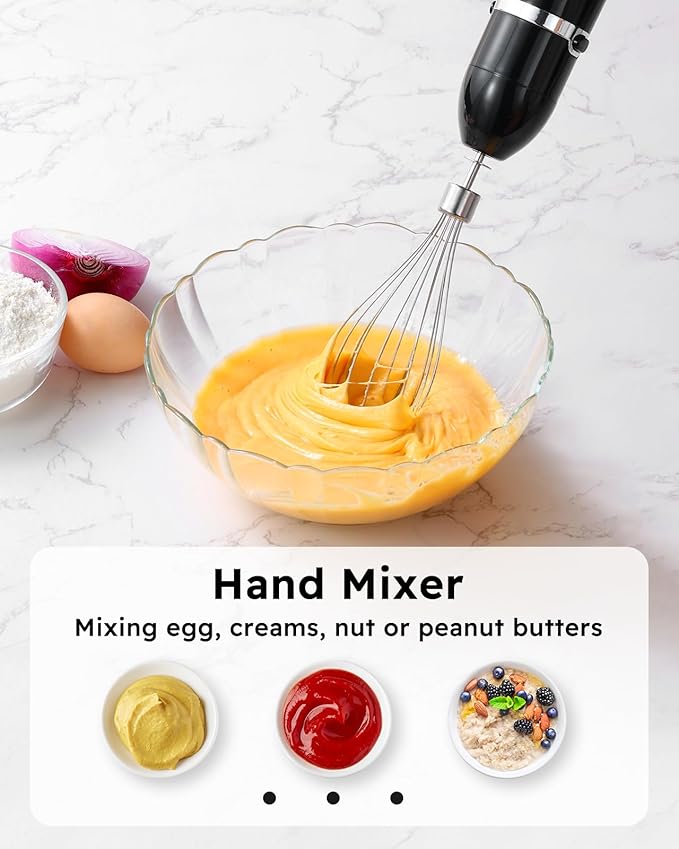Sangcon Immersion Blender Handheld, 3-in-1 Hand Blender Electric, 400W Handheld Blender, Stainless Steel Blade Stick Mixer with Whisk, Milk Frother Attachments - Black