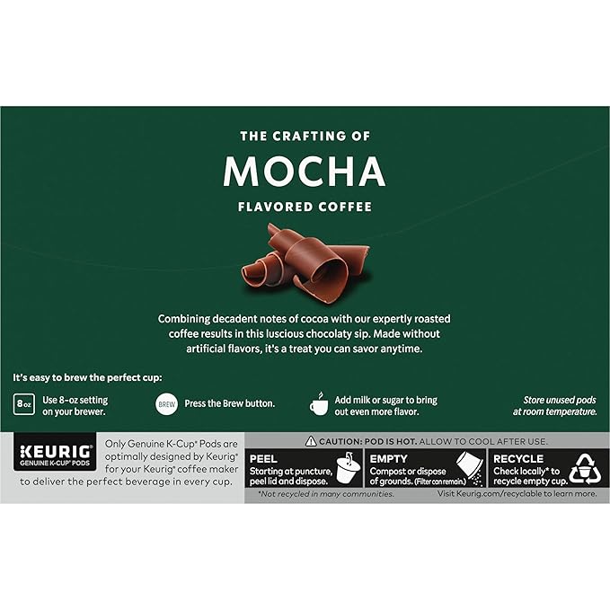 Starbucks K-Cup Coffee Pods, Mocha Flavored Coffee, Naturally Flavored, 100% Arabica, 6 boxes (60 pods total)