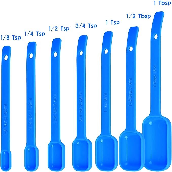 Blue Measuring Cups and Spoons Set 15, 7 Plastic Measuring Cup Set, 7 Spice Long Handle Measuring Spoons with 1 Leveler for Kitchen and Baking, Dry Metric Measure Cups & Spoons Set