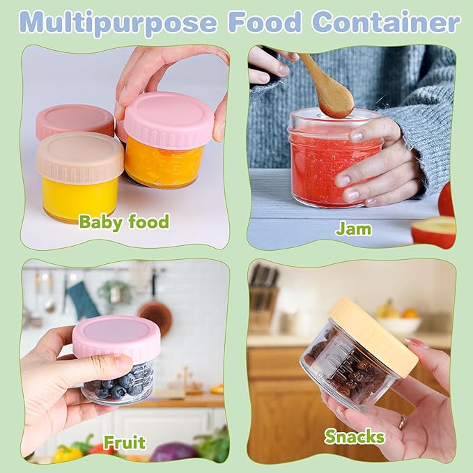 20 Pack Glass Baby Food Storage Containers, 4 oz Leakproof Baby Food Jars with Lids, Small Glass Food Containers for Infant Baby, Freezer & Microwave Safe, BPA Free
