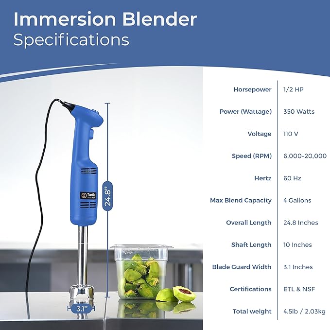 Commercial Immersion Blender, Hand Held Blender, 350W 4000-20000RPM, Stainless-Steel, 10 inch Removable Shaft with Variable Speed -2025 upgrade