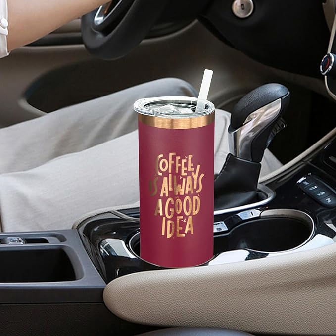 20 oz Skinny Tumblers Bulk 8 Pack, Stainless Steel Insulated Tumbler with Lids and Straws, Slim Double Wall Powder Coated Travel Coffee Mugs Reusable Cup for Hot Cold Drinks (Red,8 pack)