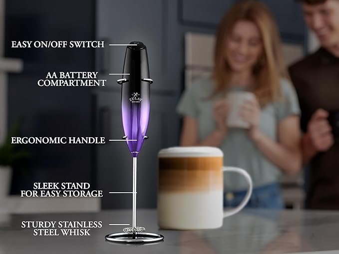 Zulay Kitchen Executive Series Milk Frother Wand - Upgraded & Improved Stand - Ideal Coffee Gift - Coffee Frother Handheld Foam Maker For Lattes - Electric Milk Frother Handheld For Cappuccino