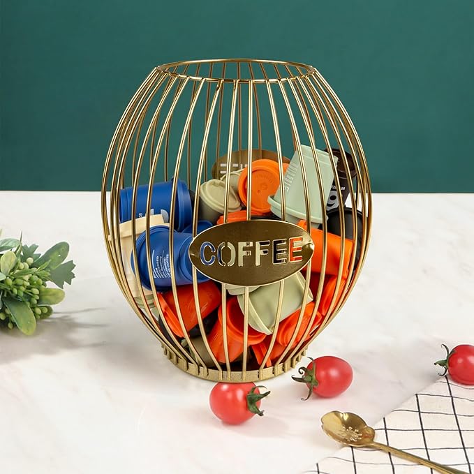 Stainless Steel Elliptical Cup Coffee Basket pods holder Sturdy for Home or Office Kitchen Counter Organizer Espresso Capsule (Gold)