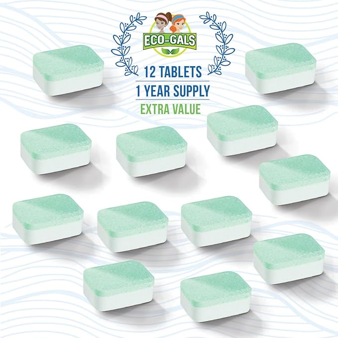 Dishwasher Cleaner, Heavy Duty, Septic Safe, Removal of Odors, Limescale, Smell, Grime, and Calcium - 12 Tablets - 12 Month Supply - Unscented