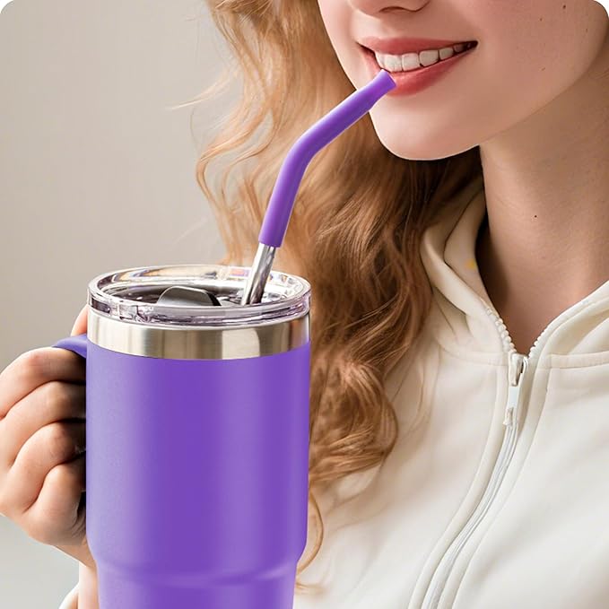 Stainless Steel Straws for 42 oz YETI Tumbler, 4 Pcs Metal Straws Reusable with Silicone Tip for 42 oz YETI, 30oz Stanley Cup(Color 3)