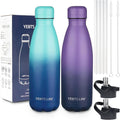 Insulated Water Bottle, 2 Pack-12oz Stainless Steel Water Bottles with straw lid, Metal Sports Water Bottles for Boys,Girls, Double Wall Vacuum BPA-Free Flask for Sports (Purple Ocean)