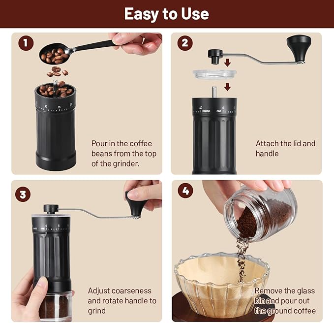 Manual Coffee Grinder, 25g Capacity Coffee Maker with 40 External Adjustable Settings, Conical Ceramic Burr Mill for Espresso Pour Over, Portable Espresso Grinder for Home Travel Camping Office