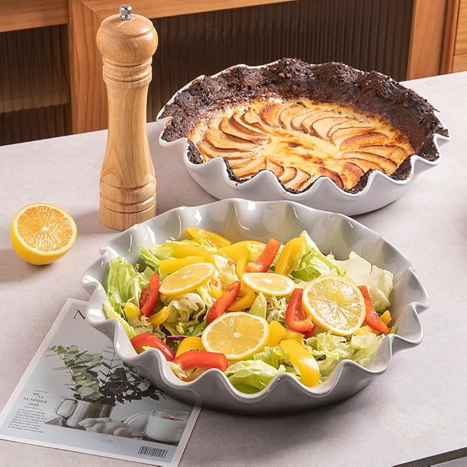 Sweejar Ceramic 11.5 Inches Pie Pan for Baking, Deep and Fluted Porcelain Round Pie Dish, Non-Stick Pie Plate for Pumpkin Pie, Apple Pie, Pie Pots with Morden Farmhouse Design(Turquoise)
