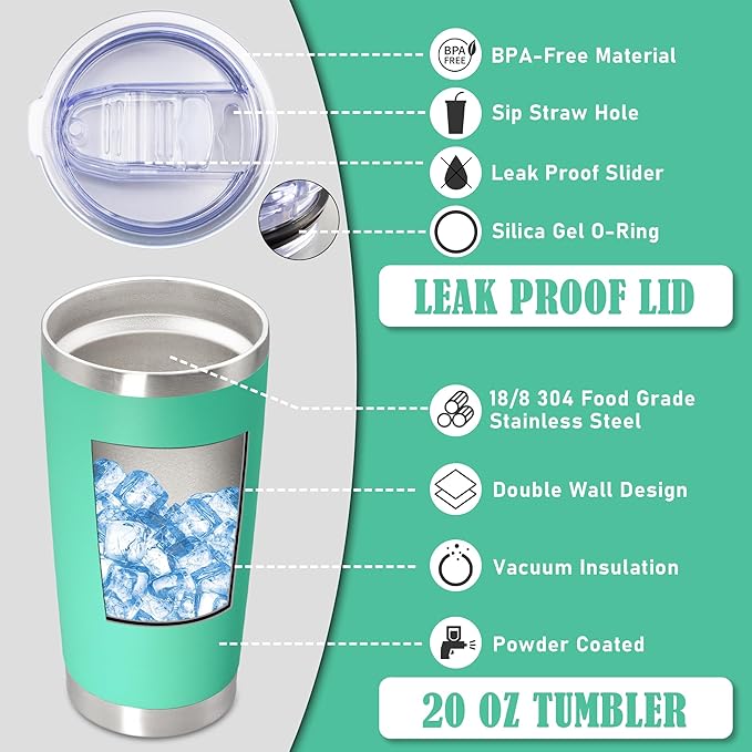 20 oz Tumbler Coffee Tavel Tumblers Bulk with Lid Stainless Steel Double Wall Vacuum Insulated Mug Powder Coated Cups fit Car Cupholder for Hot and Cold - Light Blue, 4Pack