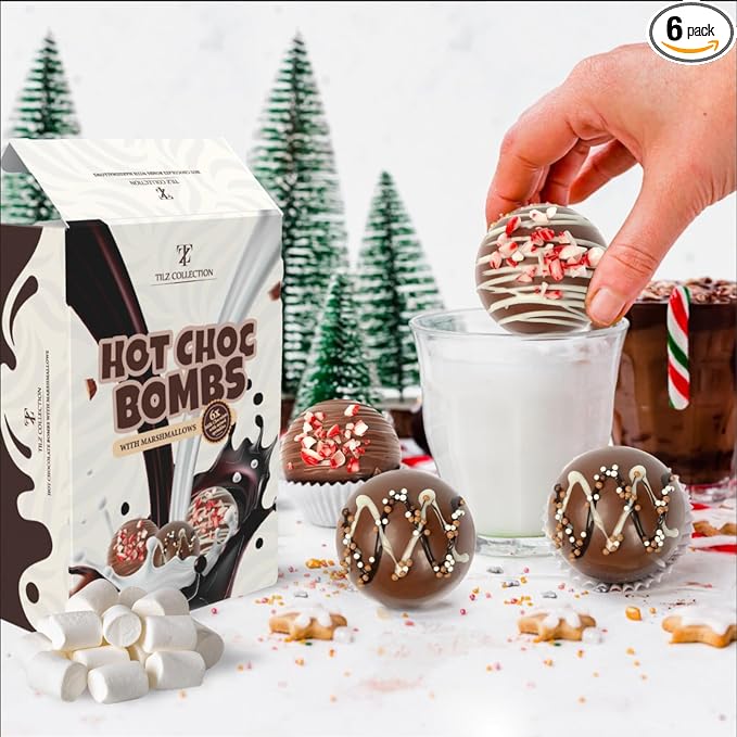 Hot Chocolate Bombs - 6 Hot Cocoa Bombs, Gifts For Kids, Mini Marshmallows For Hot Chocolate & Toppings |Hot Chocolate Gift Sets, Gourmet Hot Chocolate Bar |Kids Gifts, Women, Men (Bolas De Chocolate Para Leche Caliente)