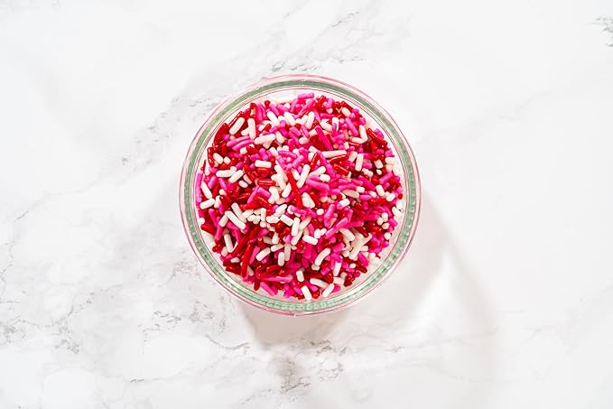 Bakerpan Valentine Mix Jimmies Sprinkles - 6 Ounces Edible Sprinkles for Cake Decorating, Cupcakes, Ice Cream, Cake Decorations (Made in USA)