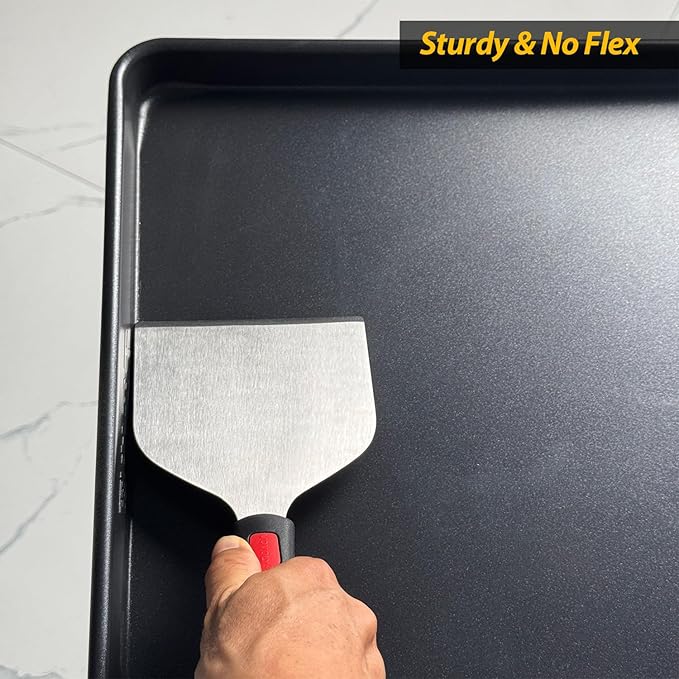Vovoly Wide Griddle Scraper, 4.3“x4.3'' Smashed Burger Scraper Grill Scraper Spatula Burger Turner - Full Tang Silicon Handle Professional Grade Grill Accessories, Knife Grade Stainless Steel