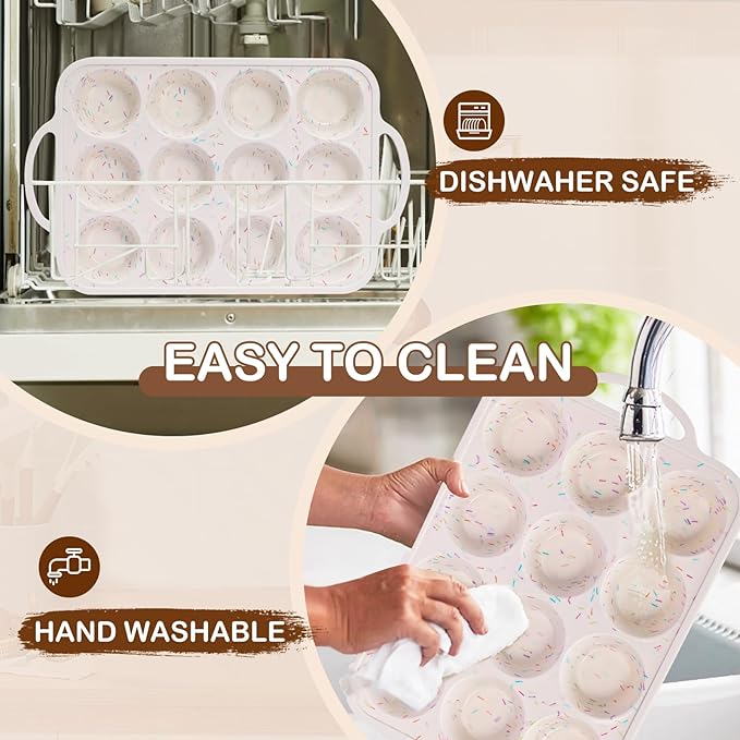 Silicone Muffin Pan, 12 Cups Muffin Tin Baking Mold With Reinforced Stainless Steel Frame Inside, Nonstick Bakeware Cupcake Pan BPA Free, 2PCS