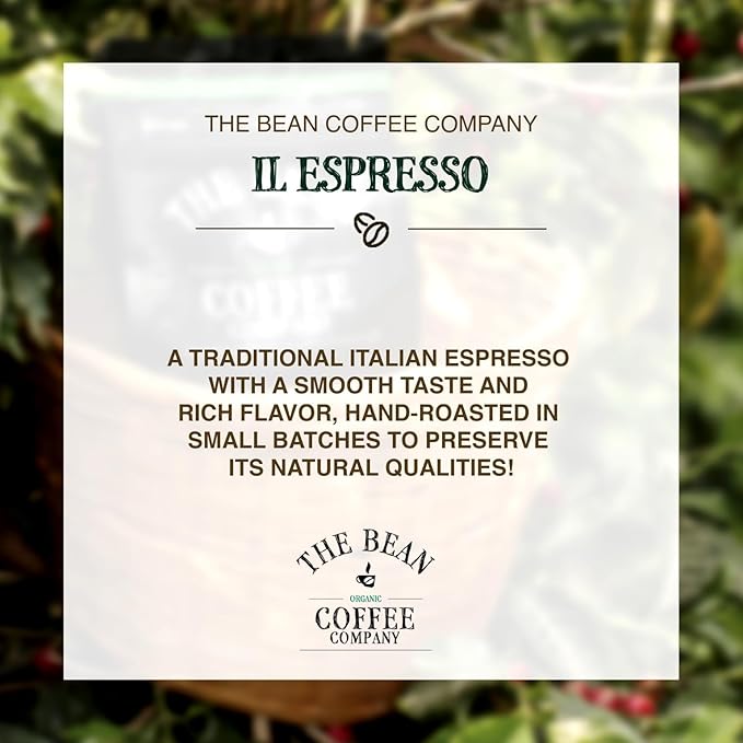 The Bean Organic Coffee Company Il Espresso, Classic Dark Roast, Ground Coffee, 16-Ounce Bags (Pack of 2), Café molido tostado orgánico