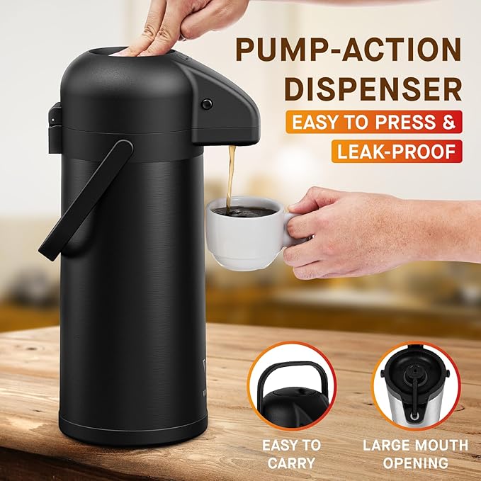 Airpot Coffee Carafe for Keeping Hot - 102 OZ/ 3.0L Coffee Dispenser with Pump - Insulated Stainless Steel thermal carafe for Hot Drinks Water Tea Chocolate - Hot Beverage Dispenser for Parties