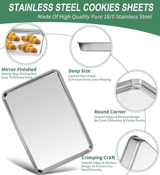 Baking Sheets Set of 2, HKJ Chef Cookie Sheets 2 Pieces Stainless Steel Baking Pans & Toaster Oven Tray Pans, Rectangle Size 23.54L x 15.67W x 1.18H inch & Non Toxic & Healthy & Easy Clean
