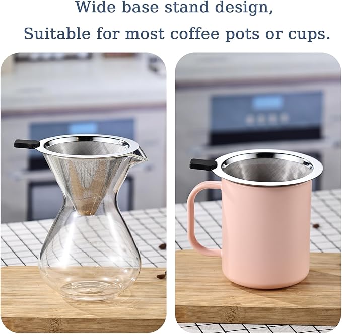 Small Size Pour Over Coffee Filter Dripper, Stainless Steel Metal Cone Drip Coffee Filter, Paperless and Permanently Reusable, Double Mesh Coffee,Tea Filter for 1-2 Cups