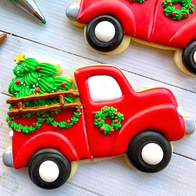 Christmas Cookie Cutters 6Pcs Large, Christmas Theme Shapes Cookie Cutters Santa Claus Gingerman Truck Elk Snow Mini Tree, Metal Dough Fondant Biscuit Molds for Kitchen