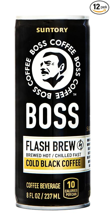 BOSS Coffee by Suntory - Japanese Flash Brew Original Black Coffee, 8oz 12 Pack, Imported from Japan, Espresso Doubleshot, Ready to Drink, Keto Friendly, Vegan, No Sugar, No Dairy