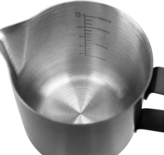12oz/350ml Matte Black Milk Frothing Pitcher, Stainless Steel Espresso Latte Cup Steaming Pitcher Creamer Cup, Milk Frother Cup Espresso Machine Accessories Barista Tools Jug for Coffee Cappuccino