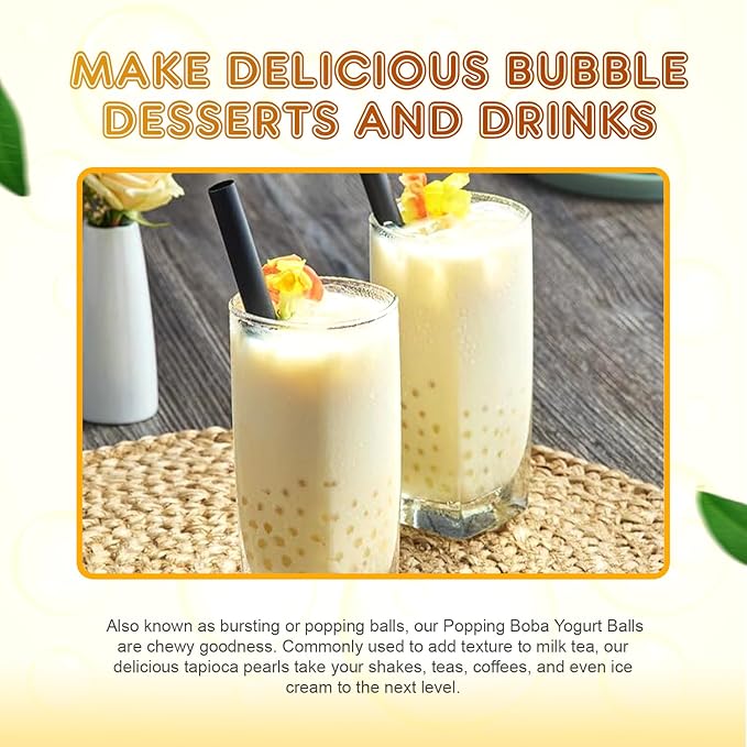 Fanale Yogurt Popping Boba Pearls, Vegan, Non GMO, Gluten Free, Fat Free, Perfect for Bubble Tea, Smoothies, Ice Cream, Desserts, and Beverages.