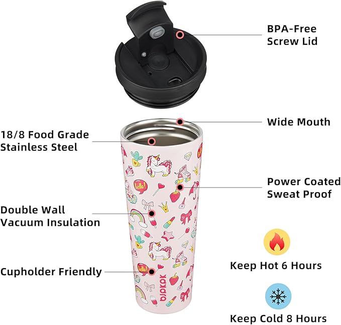 BJPKPK 26oz Insulated Tumbler With lid And Straw Stainless Steel Tumblers Travel Coffee Mug Reusable Thermal Cup,Unicorns