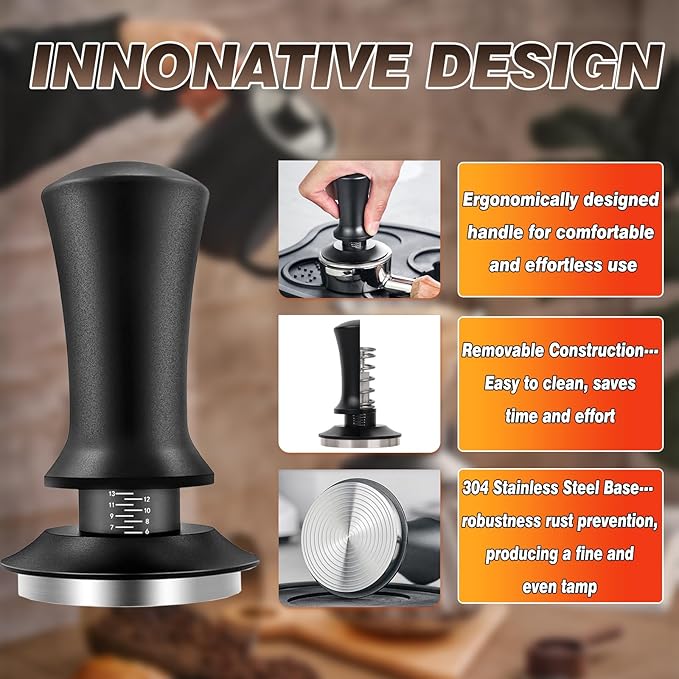 Espresso Accessories Kit 53mm, Spring Loaded Calibrated Espresso Tamper, Wdt Tool Espresso and Silicone Tamper Mat,Dosing Funnel, Coffee Puck Screen and 12 Replacement Needles Fit 53mm Portafilters