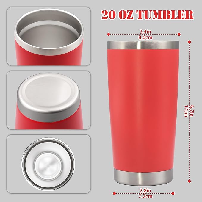 20 oz Tumbler with lid Double Wall Vacuum Insulated Tumblers Stainless Steel Coffee Mug Travel Coffee Tumbler Powder Coated Tumbler Cup Keep Hot&Cold - (Red 6 Pack)