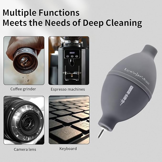 MHW-3BOMBER Coffee Grinder Air Blower and Espresso Cleaning Brush Set, Slim Kitchen Brush, PVC Air Duster and Aluminum Alloy Brush Kit for Grinder, Lens, Keyboard, Coffee Powder Cleaning Tool CS7089