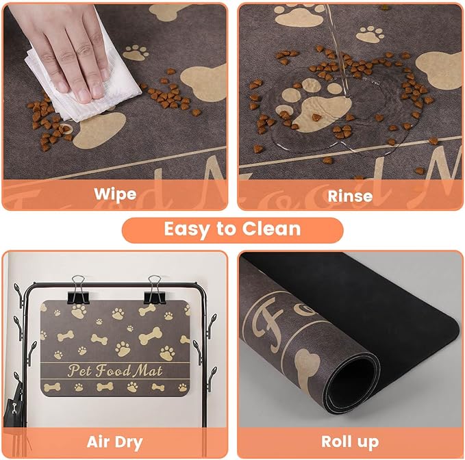 Pet Feeding Mat-Absorbent Pet Placemat for Food and Water Bowl, with Waterproof Rubber Backing, Quick Dry Water Dispenser Mat for Dog and Cat (17"x27", Brown)
