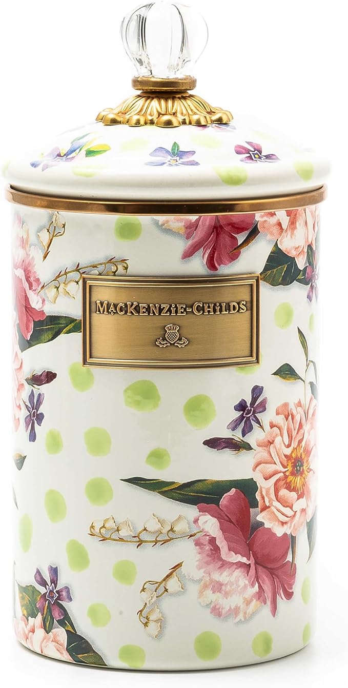 MACKENZIE-CHILDS Wildflowers Enamel Canister, Floral Kitchen Storage Container with Lid, Large